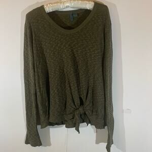Anthropologie Left of Center T Shirt Sz Small Olive Green Space Dye Long Sleeve